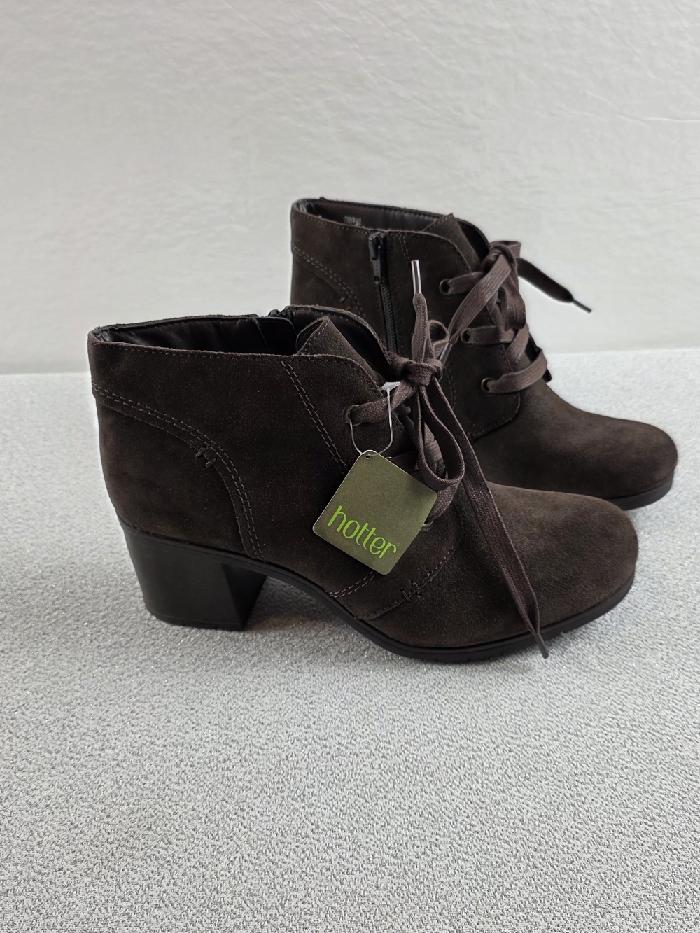 NEW Hotter Cornwall Brown Suede Lace-Up Side Zip Ankle Boots Wmn's 8.5